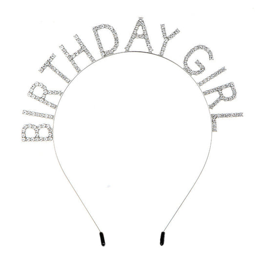 Beakey Birthday Girl Tiara Princess Crown Rhinestone Headband-WhiteK