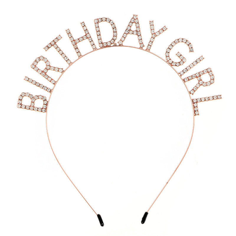 Beakey Birthday Girl Tiara Princess Crown Rhinestone Headband-RoseGold