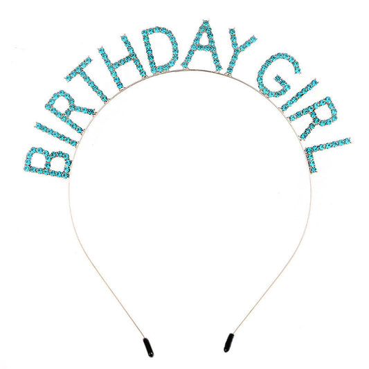 Beakey Birthday Girl Tiara Princess Crown Rhinestone Headband-LakeBlue