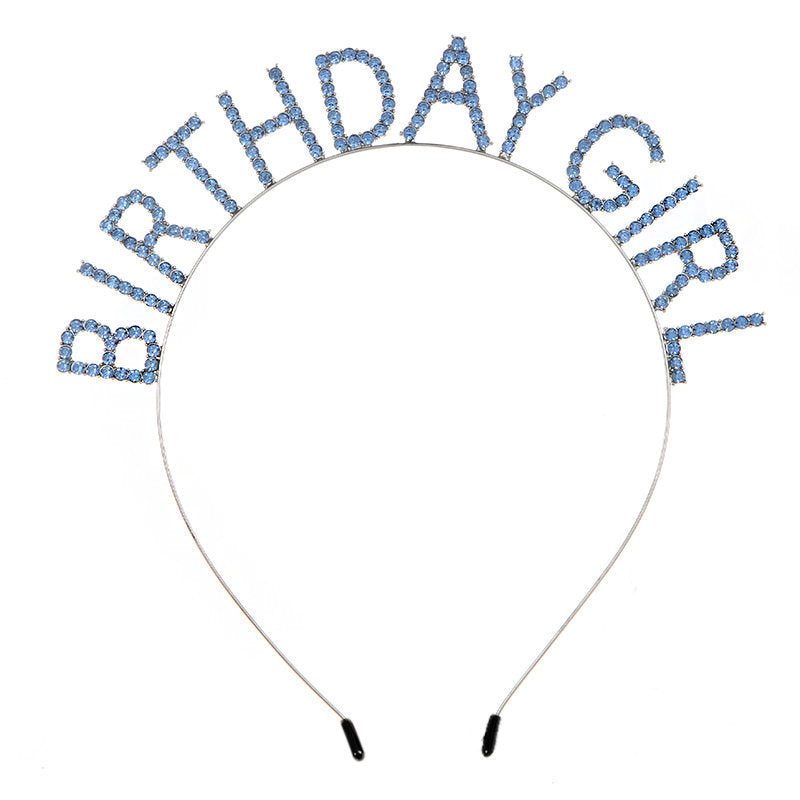 Beakey Birthday Girl Tiara Princess Crown Rhinestone Headband-LightBlue