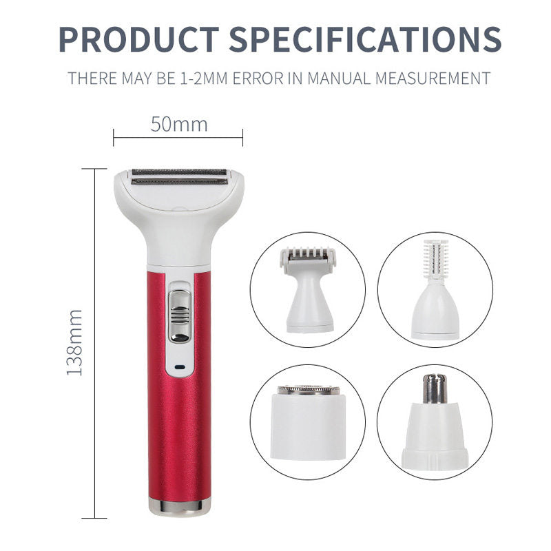 Beakey 5-in-1 Ladies Shaver USB Rechargeable Multifunctional Trimming Set-Red