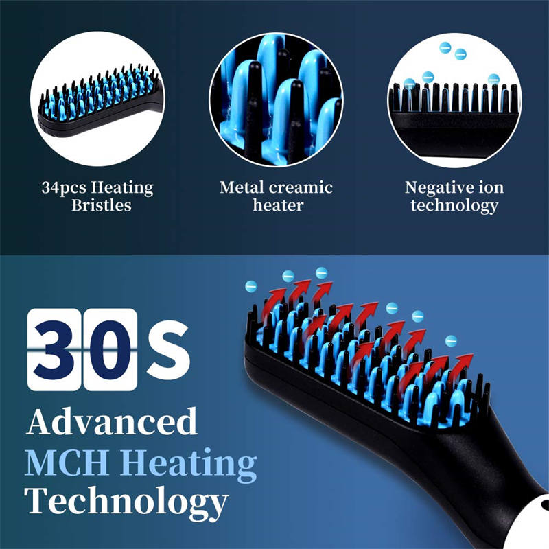 Beakey Beard Straightener for Men Quick Heated Styling Comb for Travel and Home-Blue