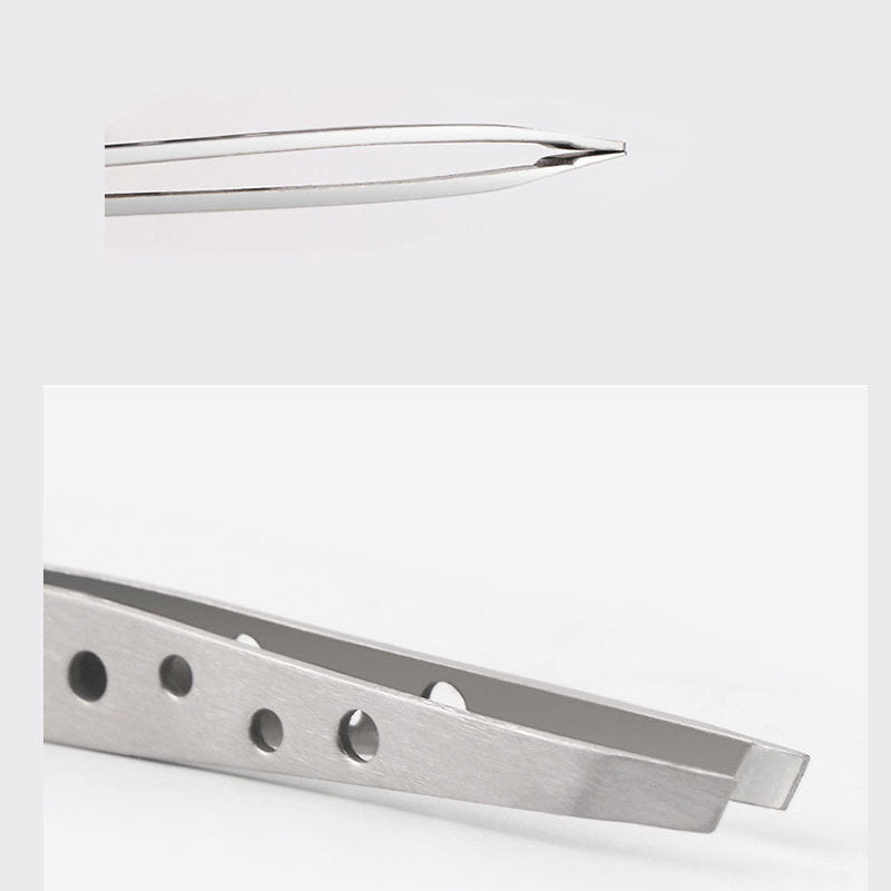 Beakey 2Pcs Stainless Steel Oblique Mouth Tweezers Eyebrow Trimming Tool-Silver