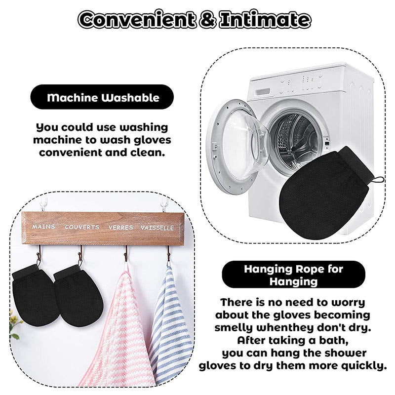 Beakey 3 Pieces Body Exfoliating Bath Gloves at Home Scrubber Lift Away Dead Skin Bumps-WhiteBlack