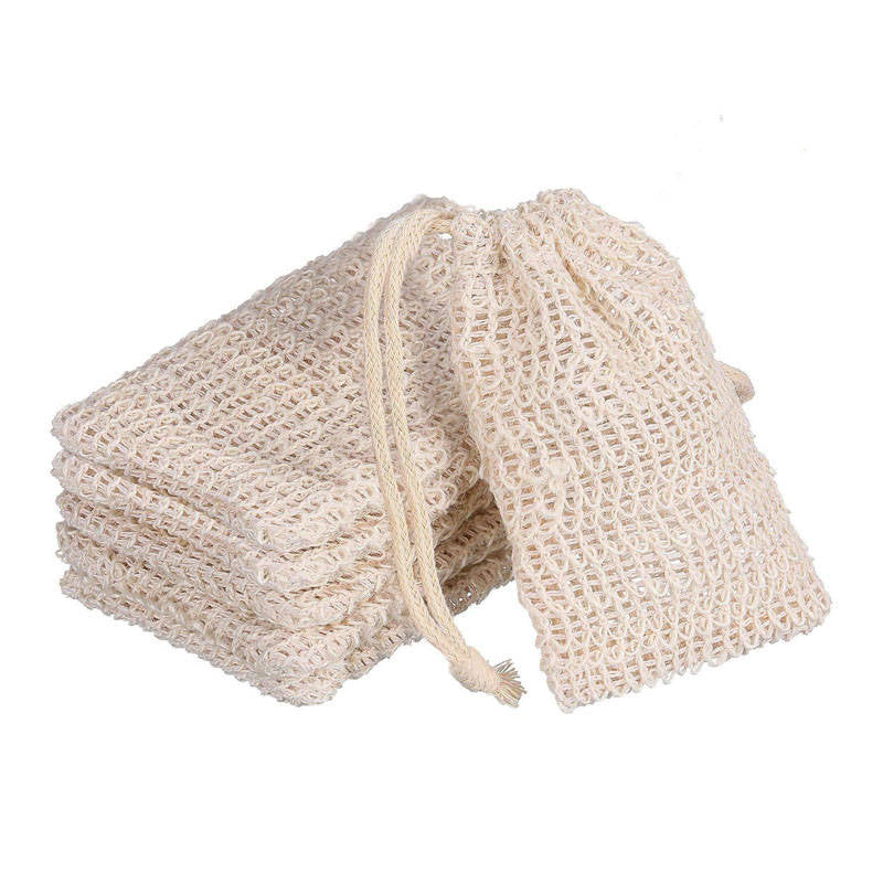 Beakey 5 Pack Soap Saver Bag Natural Sisal Exfoliating Soap Pouch for Shower-Beige