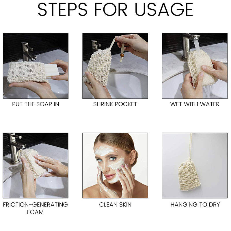 Beakey 5 Pack Soap Saver Bag Natural Sisal Exfoliating Soap Pouch for Shower-Beige