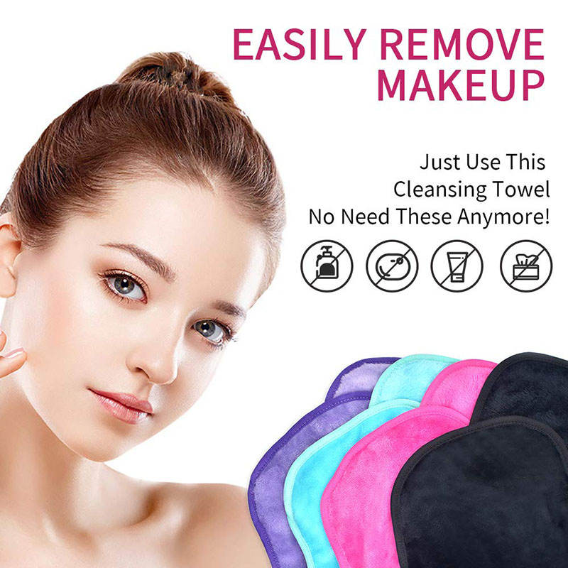Beakey  4 Pack Microfiber Reusable Fast Drying Makeup Remover Washcloth-PinkGreenPurpleBlack