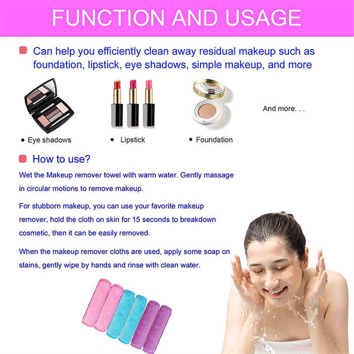 Beakey  4 Pack Microfiber Reusable Fast Drying Makeup Remover Washcloth-PinkGreenPurpleBlack