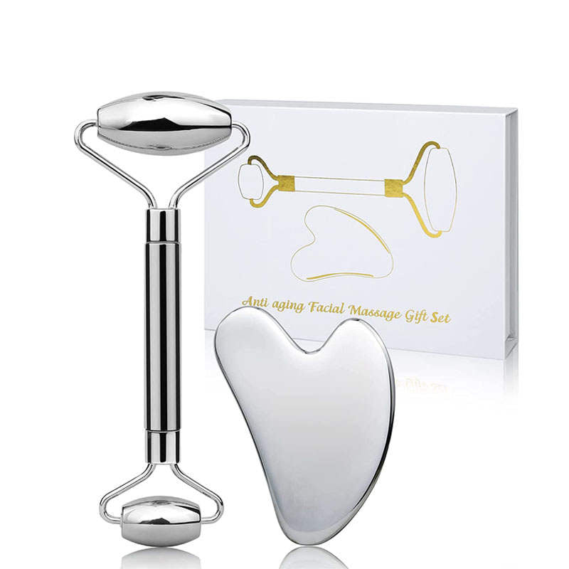 Beakey Pure Stainless Steel Gua Sha Set and Facial Massage Roller Prevents Wrinkles