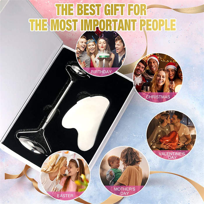 Beakey Pure Stainless Steel Gua Sha Set and Facial Massage Roller Prevents Wrinkles