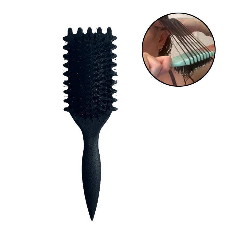 Beakey Bounce Curl Defining Brush With Ridges Styling Brush for Detangling Shaping-Black