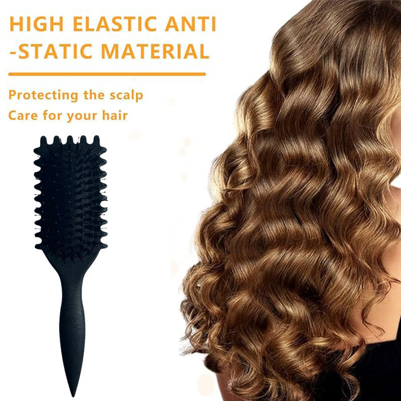 Beakey Bounce Curl Defining Brush With Ridges Styling Brush for Detangling Shaping-Black