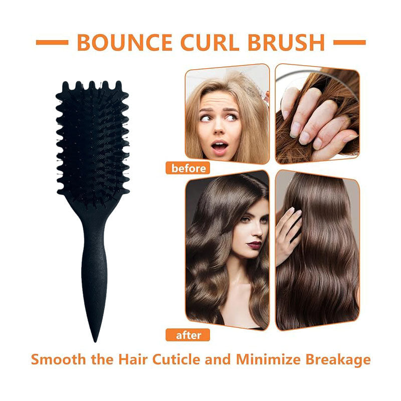 Beakey Bounce Curl Defining Brush With Ridges Styling Brush for Detangling Shaping-Black
