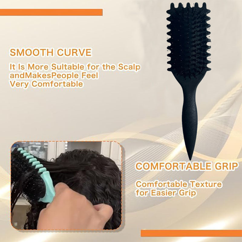 Beakey Bounce Curl Defining Brush With Ridges Styling Brush for Detangling Shaping-Black