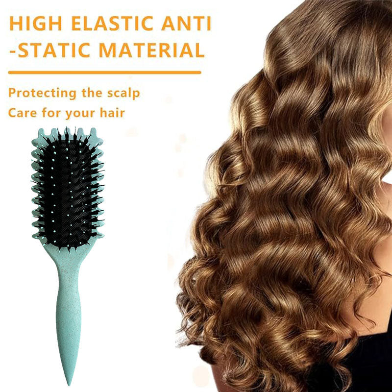 Beakey Bounce Curl Defining Brush With Ridges Styling Brush for Detangling Shaping-Green