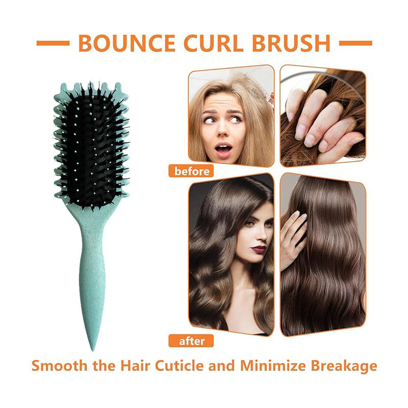 Beakey Bounce Curl Defining Brush With Ridges Styling Brush for Detangling Shaping-Green