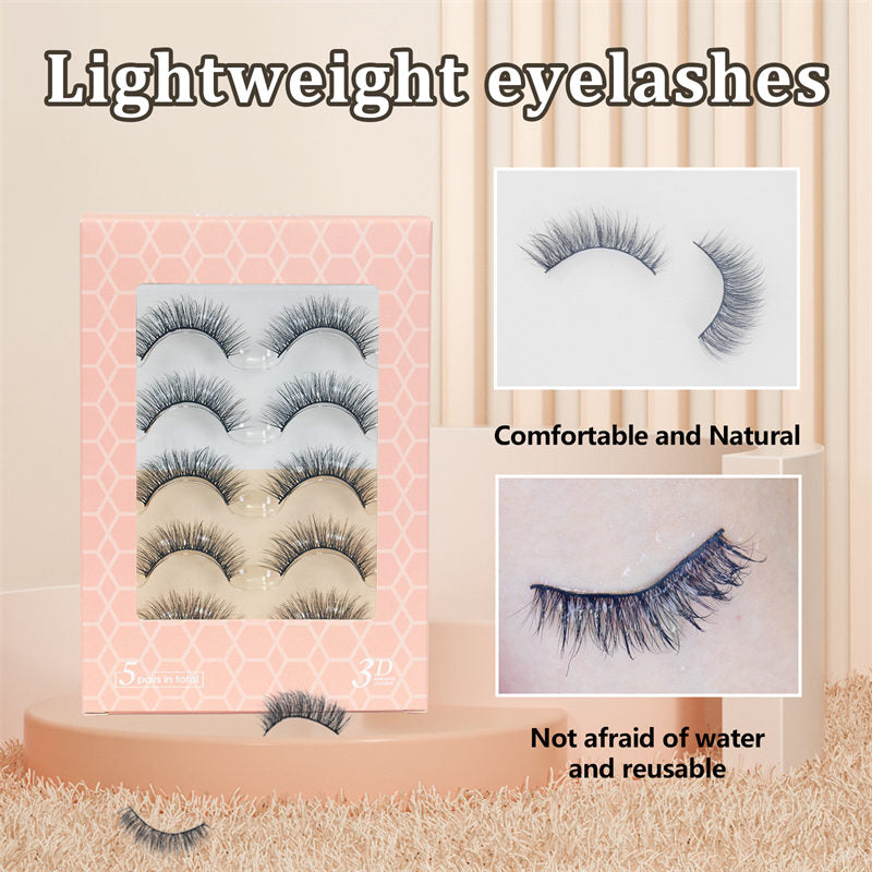 Beakey Natural False Eyelashes Wispy Fluffy Lashes Reusable Tapered End Technology Fake Lashes 5 Pairs (F05)