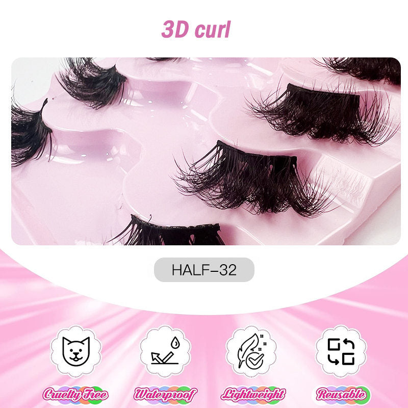Beakey Half Lashes Natural Looking Cat Eye Fluffy 3D Curly False Eyelashes-32