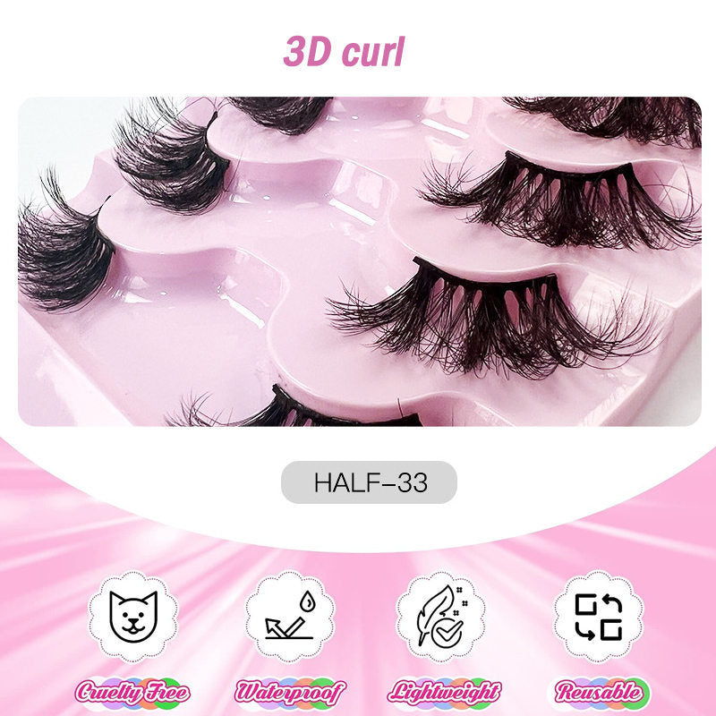 Beakey Half Lashes Natural Looking Cat Eye Fluffy 3D Curly False Eyelashes-33