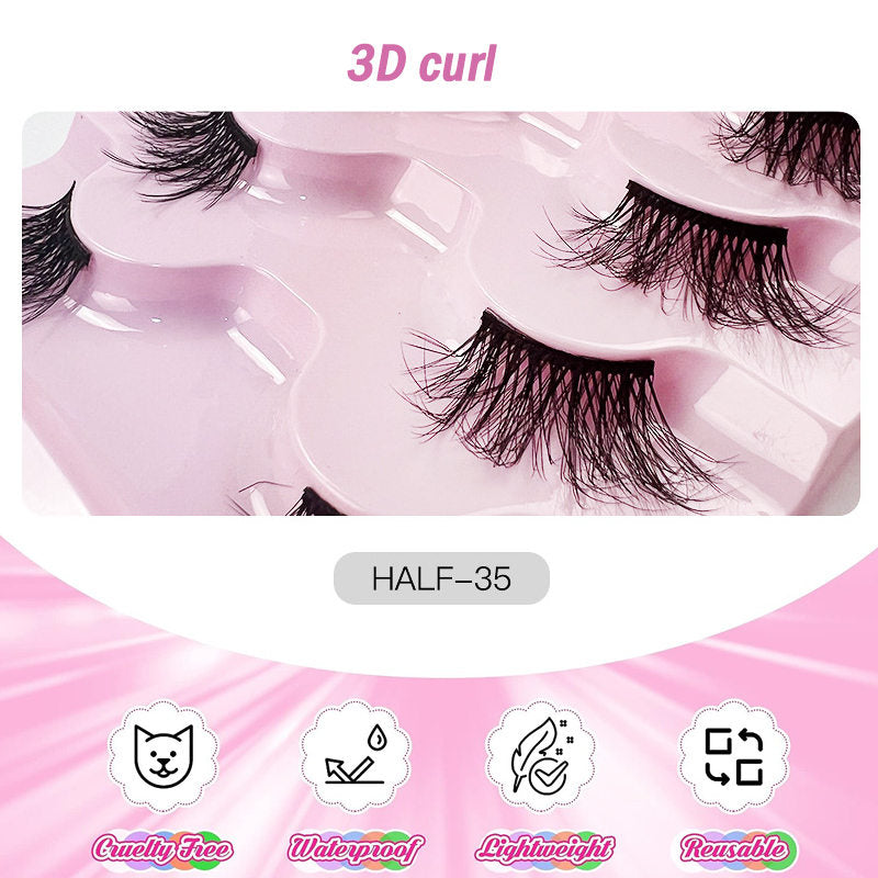 Beakey Half Lashes Natural Looking Cat Eye Fluffy 3D Curly False Eyelashes-35