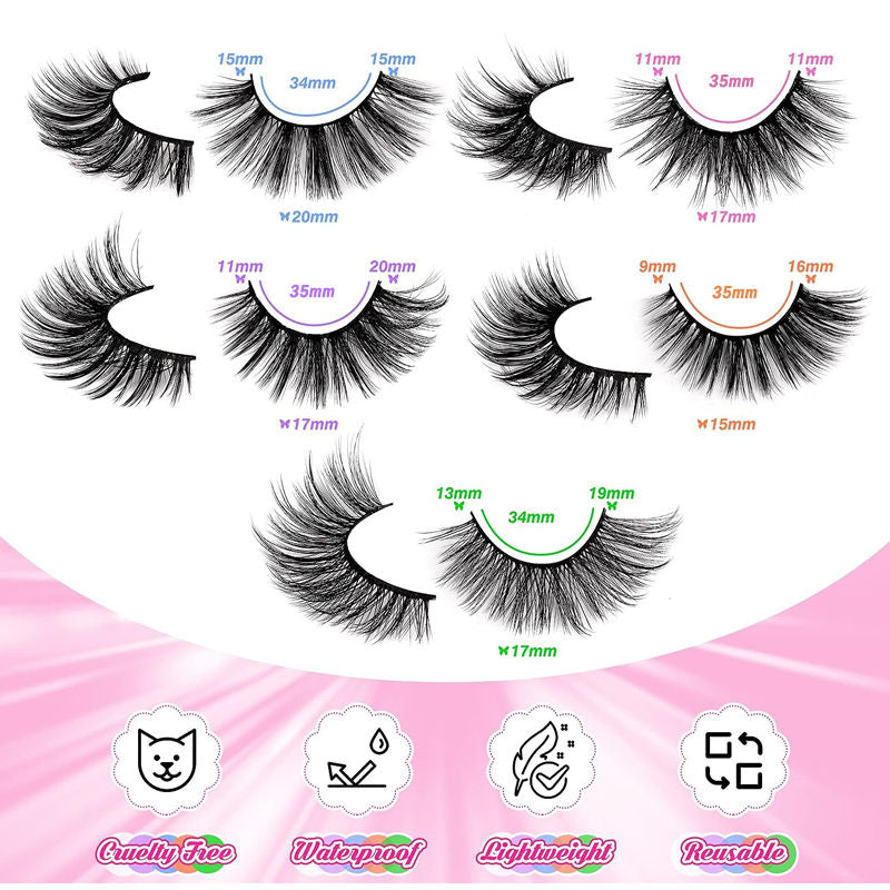 Beakey 20 Pairs False Eyelashes Faux Mink Lashes Natural Look 5 Styles Mixed