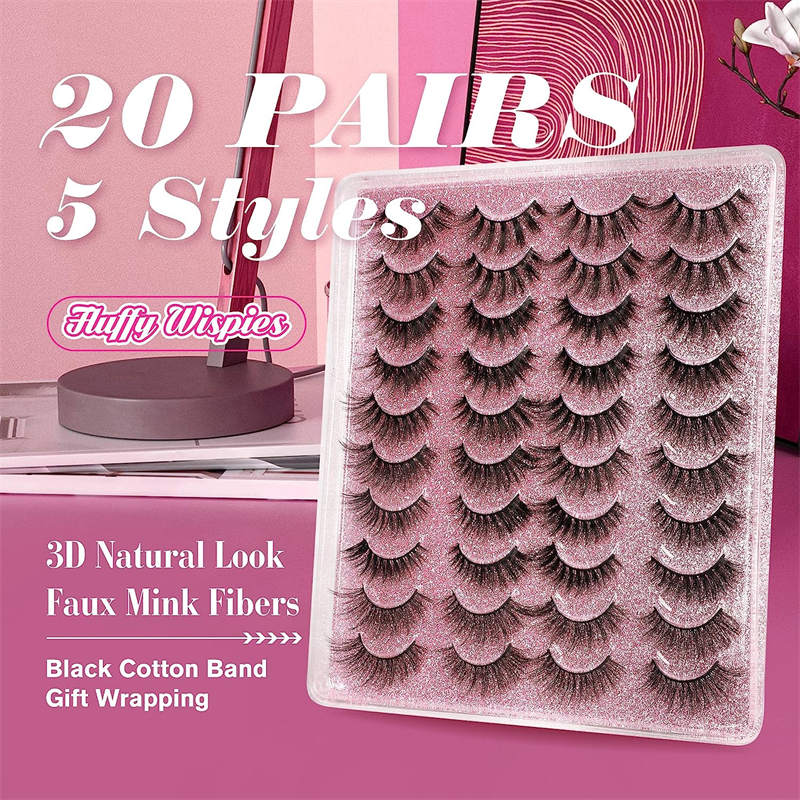 Beakey 20 Pairs False Eyelashes Faux Mink Lashes Natural Look 5 Styles Mixed