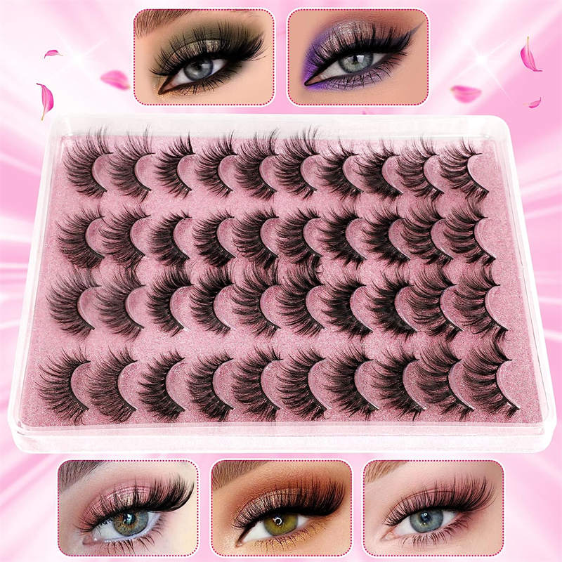 Beakey 20 Pairs False Eyelashes Faux Mink Lashes Natural Look 5 Styles Mixed
