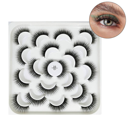 Beakey 10 Pairs 3D False Eyelashes Reusable Wispy Cat Eye Natural Look Lashes-101