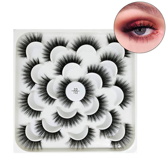 Beakey 10 Pairs 3D False Eyelashes Reusable Wispy Cat Eye Natural Look Lashes-102