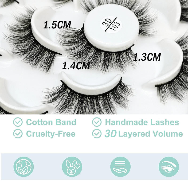 Beakey 10 Pairs 3D False Eyelashes Reusable Wispy Cat Eye Natural Look Lashes-103