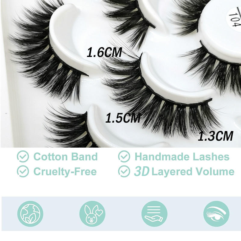 Beakey 10 Pairs 3D False Eyelashes Reusable Wispy Cat Eye Natural Look Lashes-104