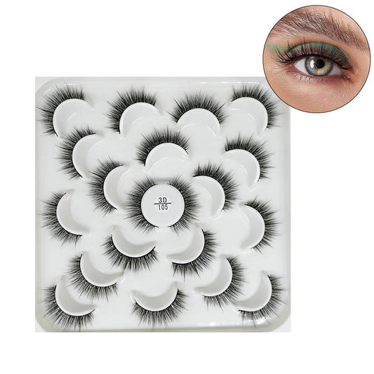 Beakey 10 Pairs 3D False Eyelashes Reusable Wispy Cat Eye Natural Look Lashes-105