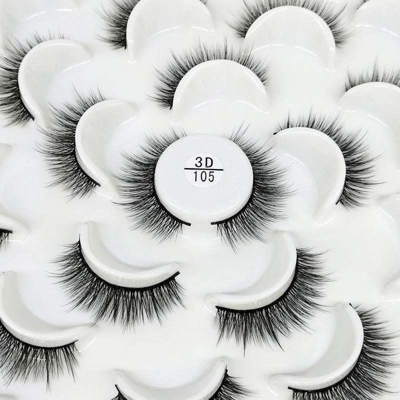 Beakey 10 Pairs 3D False Eyelashes Reusable Wispy Cat Eye Natural Look Lashes-105