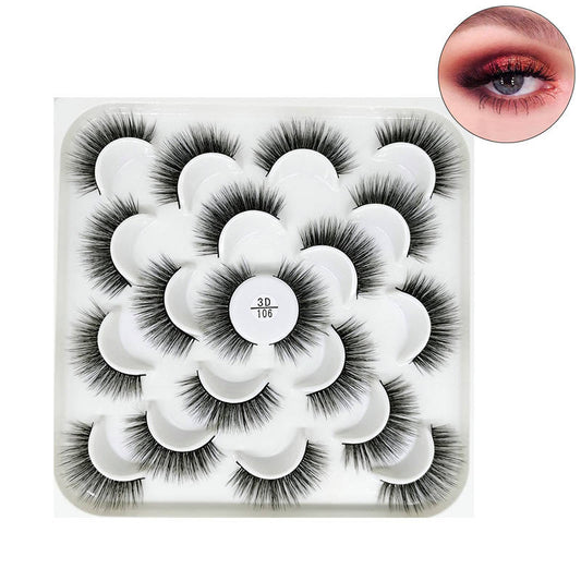 Beakey 10 Pairs 3D False Eyelashes Reusable Wispy Cat Eye Natural Look Lashes-106