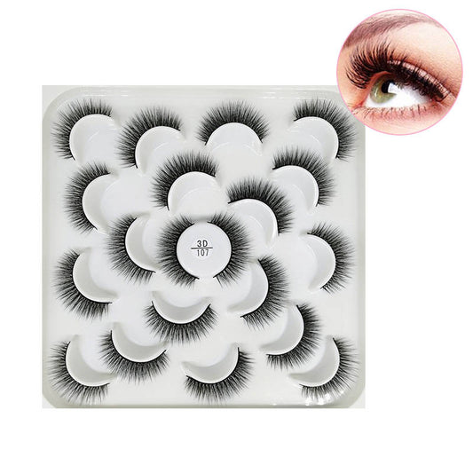Beakey 10 Pairs 3D False Eyelashes Reusable Wispy Cat Eye Natural Look Lashes-107