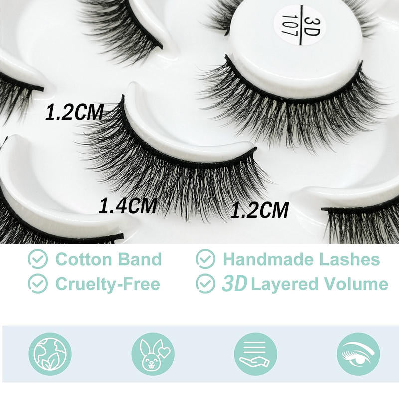 Beakey 10 Pairs 3D False Eyelashes Reusable Wispy Cat Eye Natural Look Lashes-107