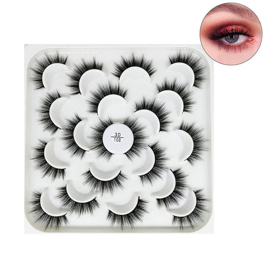 Beakey 10 Pairs 3D False Eyelashes Reusable Wispy Cat Eye Natural Look Lashes-108