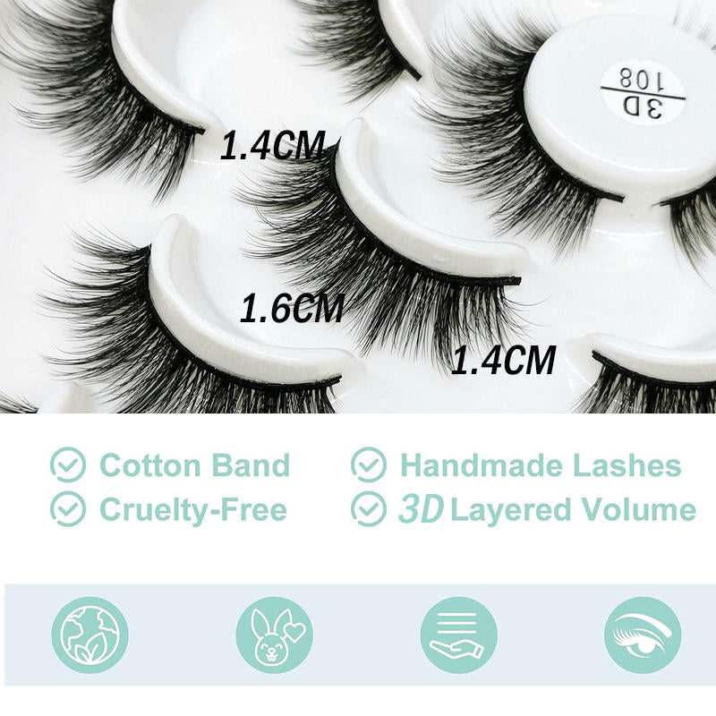 Beakey 10 Pairs 3D False Eyelashes Reusable Wispy Cat Eye Natural Look Lashes-108