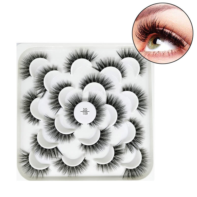 Beakey 10 Pairs 3D False Eyelashes Reusable Wispy Cat Eye Natural Look Lashes-109