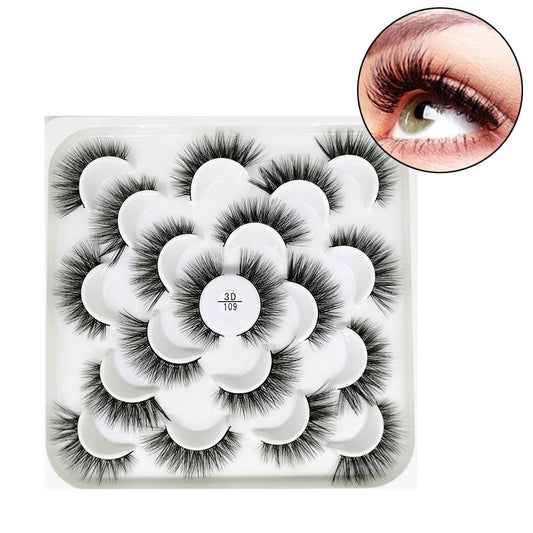 Beakey 10 Pairs 3D False Eyelashes Reusable Wispy Cat Eye Natural Look Lashes-109