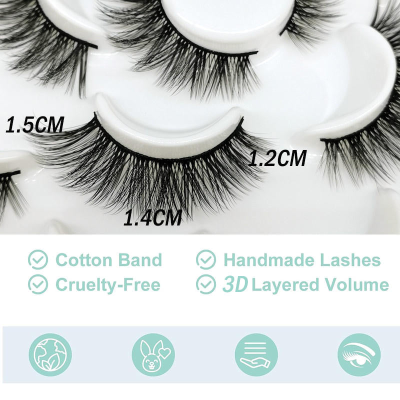 Beakey 10 Pairs 3D False Eyelashes Reusable Wispy Cat Eye Natural Look Lashes-109
