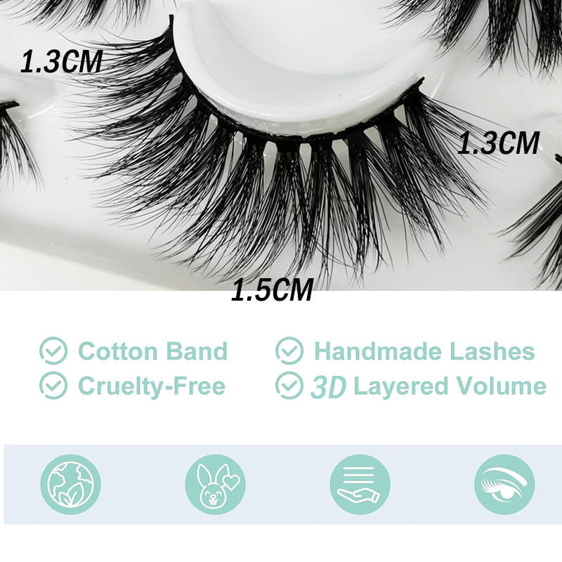 Beakey 10 Pairs 3D False Eyelashes Reusable Wispy Cat Eye Natural Look Lashes-111