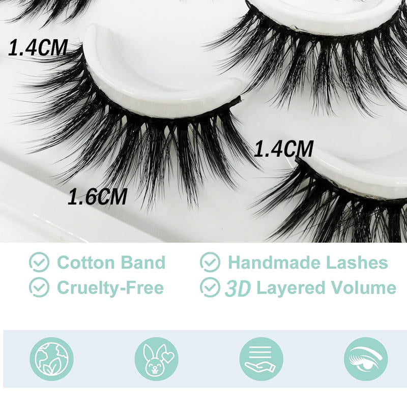 Beakey 10 Pairs 3D False Eyelashes Reusable Wispy Cat Eye Natural Look Lashes-112