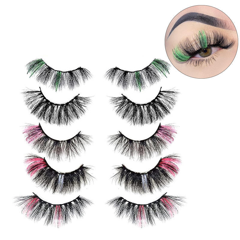 Beakey 5 Pairs Glitter Mink Lashes Colored False Eyelashes Reusable-SetA