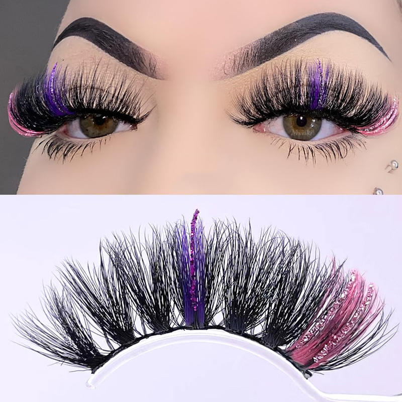 Beakey 5 Pairs Glitter Mink Lashes Colored False Eyelashes Reusable-SetB