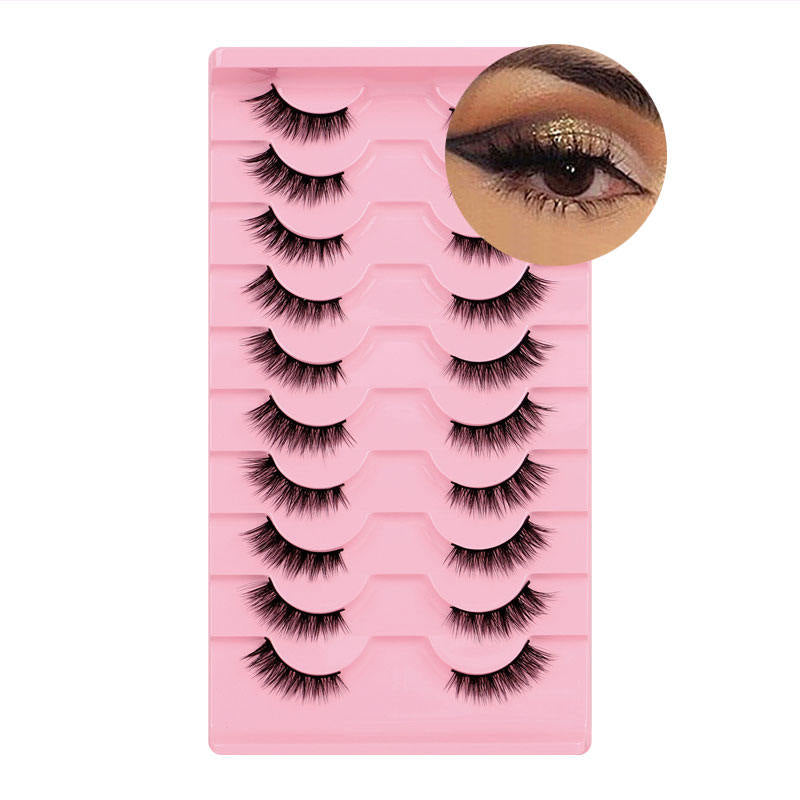 Beakey Half Lashes Natural Look 3D Cat Eye Eyelashes 10 Pairs Multi Layered Wispy Fluffy Eyelashes Reusable-BY08