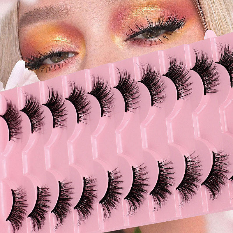 Beakey Half Lashes Natural Look 3D Cat Eye Eyelashes 10 Pairs Multi Layered Wispy Fluffy Eyelashes Reusable-BY06