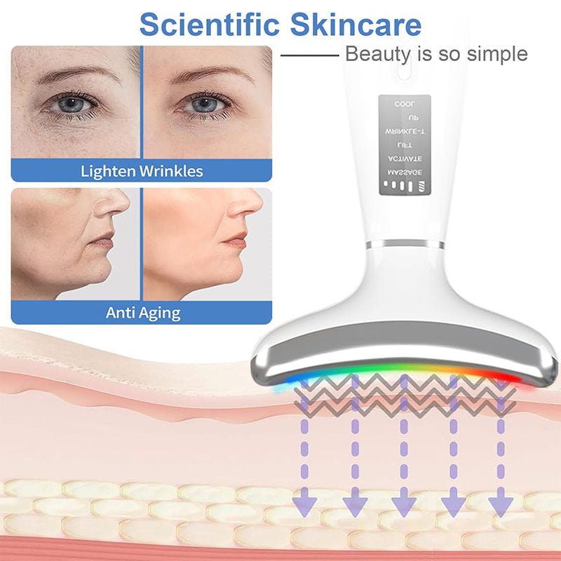 Beakey Facial Neck Massager Hot & Cold with 4 Color LED Therapy for Skin Care-Pink