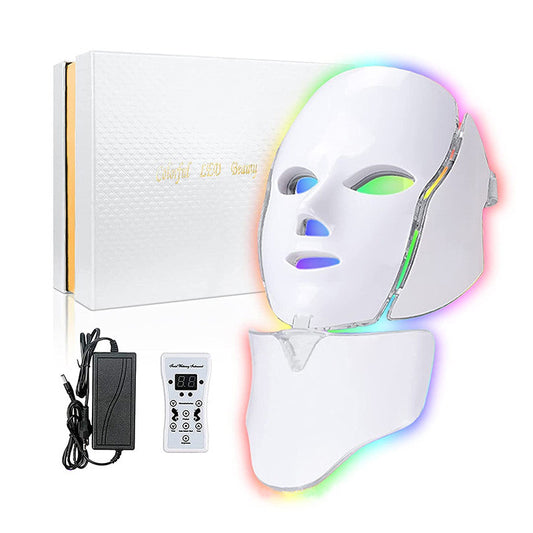 Beakey Blue Red Light Therapy Mask 7 Colors LED with Neck Mask Meter Anti-Aging