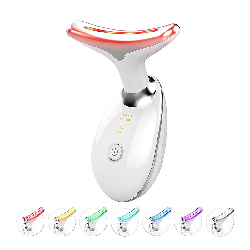 Beakey 7 Color LED Face Neck Massager Red-Light-Therapy for Skin Care-White
